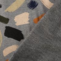 Sweatstoff Meterware Soft Sweat Melange Pinselstriche grau beige blau grün orange 1,48m Breite mit Rückseite