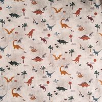 Jersey Stoff Digitaldruck Dinos Vulkan Palmen beige braun 1,45m Breite