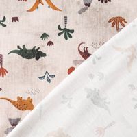 Jersey Stoff Digitaldruck Dinos Vulkan Palmen beige braun 1,45m Breite mit Rückseite