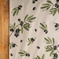 Tischläufer Olivenzweige natur grün schwarz 40x160cm von SCHÖNER LEBEN. Detail Stoff