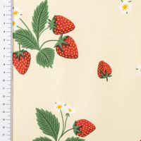 Dekostoff Halbpanama Strawberry Happy Fruit Erdbeeren vanille rot 1,4m Breite mit Maßband