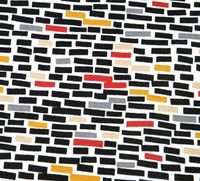 Nahaufnahme von Baumwollstoff Wall Rechtecke schwarz rot gelb 1,40m Breite