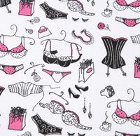 Nahaufnahme von Baumwollstoff Culotte Lingerie weiß rosa schwarz 1,40m Breite