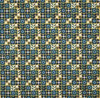 Allover-Ansicht von Baumwollstoff Retro Blumen gelb blau 1,40m Breite