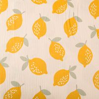 Musselin Stoff LEMONS Zitronen groß beige gelb 1,35m Breite