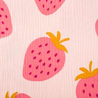 Musselin Stoff STRAWBERRIES Erdbeeren groß hell rosa pink 1,35m Breite Nahaufnahme