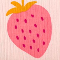 Musselin Stoff STRAWBERRIES Erdbeeren groß hell rosa pink 1,35m Breite Nahaufnahme
