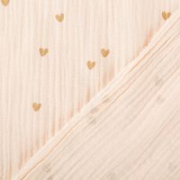 Musselin Stoff SMALL HEARTS Herzchen beige braun 1,35m Breite Vorder- und Rückseite