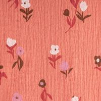 Musselin Stoff Double Gauze Pixflo Blumen koralle rot weiß 1,30m Breite Nahaufnahme