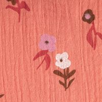 Musselin Stoff Double Gauze Pixflo Blumen koralle rot weiß 1,30m Breite Detailaufnahme