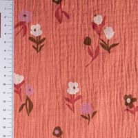 Musselin Stoff Double Gauze Pixflo Blumen koralle rot weiß 1,30m Breite mit Maßband