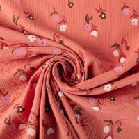 Musselin Stoff Double Gauze Pixflo Blumen koralle rot weiß 1,30m Breite gedreht