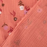 Musselin Stoff Double Gauze Pixflo Blumen koralle rot weiß 1,30m Breite Vorder- und Rückseite