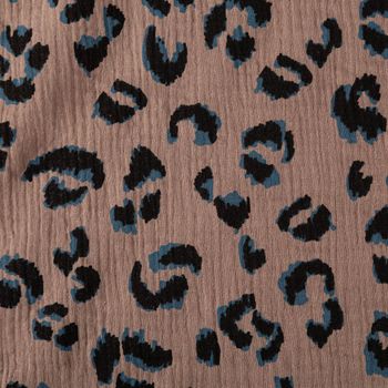 Musselin Stoff Double Gauze Fauve Leo taupe blau 1,30m Breite