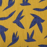 88871-Musselin-Stoff-Double-Gauze-Zozio-Voegel-senf-gelb-blau-1-30m-Breite-IMG-KW35-515.jpg Musselin Stoff Double Gauze Zozio Vögel senf gelb blau 1,30m Breite Nahaufnahme