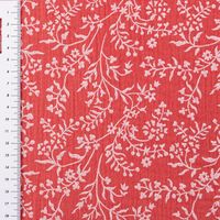 Musselin Stoff Double Gauze Taznak Blumen Ranken hell rot weiß 1,30m Breite mit Maßband