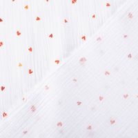 Musselin Stoff Double Gauze Coreo Mini Herzen weiß rot 1,30m Breite Vorder- und Rückseite