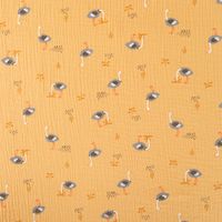 Musselin Stoff Double Gauze Otruch Vogel Strauß ocker gelb grau 1,30m Breite