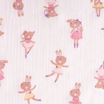 Musselin Stoff Double Gauze Fifi Maus Hase Ballerina rosa violett 1,30m Breite Nahaufnahme