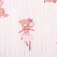 Musselin Stoff Double Gauze Fifi Maus Hase Ballerina rosa violett 1,30m Breite Detailaufnahme