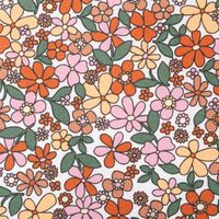Tischdeckenstoff abwaschbar Baumwollstoff beschichtet Enduit Josette Blumen weiß orange 1,45m Breite Nahaufnahme