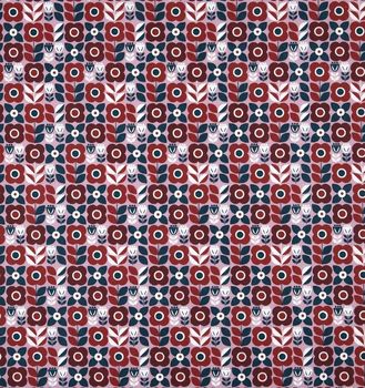 Alloveransicht von Baumwollstoff Webware mit Retro Blumen-Print in 140cm Stoffbreite