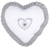 Herzkissen aus Baumwolle mit Ranken-Stickerei und verspieltem Rüschenrand 30x30cm