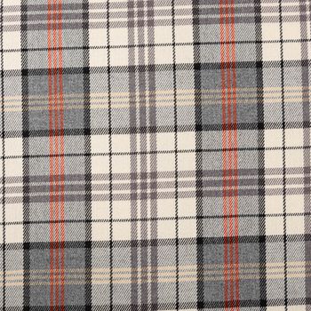 Viskose Stoff Tartan Muster Schottenkaro kariert beige grau rot 1,4m Breite Nahaufnahme
