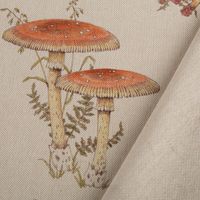 Dekostoff Baumwollstoff Halbpanama Digitaldruck Mushroom Pilze natur 1,40m Breite