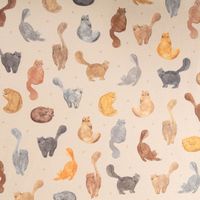 Dekostoff Baumwollstoff Halbpanama Digitaldruck Cat Furry Friend Katzen natur 1,40m Breite
