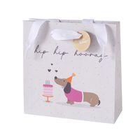 Geschenktüte Hip Hip Hooray mit Dackel und Torte 20x10x25cm