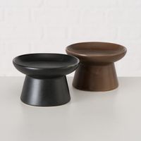 Beide Varianten von Kerzenständer aus matt lasiertem Steingut in Schwarz oder Braun 5,5x9cm