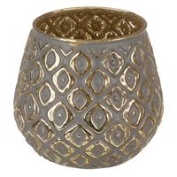 Wunderschöner Teelichthalter aus Glas mit Reliefstruktur in Grau und Gold 11x10cm von Clayre & Eef