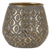 Teelichthalter aus Glas mit Reliefstruktur grau gold 11x10cm von Clayre & Eef