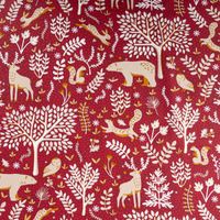 Baumwollstoff Rovalia Waldtiere Bäume Zweige rot 1,47m Breite