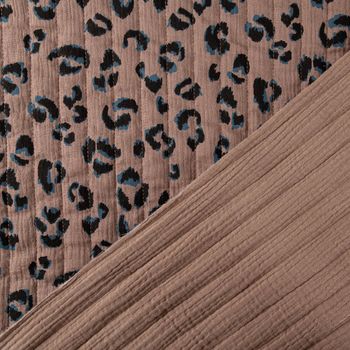 Steppstoff aus Musselin Stoff VERTI Doubleface Leo-Print braun 1,30m Breite Vorder- und Rückseite