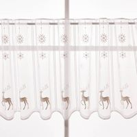 Scheibengardinen Meterware nähfrei Stickerei Weihnachten Hirsche weiß silber 50cm Höhe