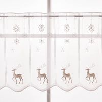 Scheibengardinen Meterware nähfrei Stickerei Weihnachten Hirsche weiß silber 50cm Höhe glatt