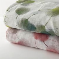 Gardinenstoff Voile Leinenstruktur Blätter Farbe weiß und rot