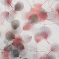 Gardinenstoff Voile Leinenstruktur Blätter weiß rot 150cm Breite