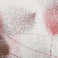 Gardinenstoff Voile Leinenstruktur Blätter weiß rot 150cm Breite Detail