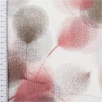 Gardinenstoff Voile Leinenstruktur Blätter weiß rot 150cm Breite mit Maßband