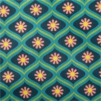 Tischdeckenstoff abwaschbar Baumwollstoff beschichtet FLOWERS Blumen Art Déco petrol grün rosa 1,45m Breite