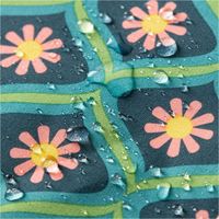 Tischdeckenstoff abwaschbar Baumwollstoff beschichtet FLOWERS Blumen Art Déco petrol grün rosa 1,45m Breite mit Wasserperlen