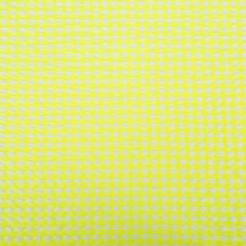Seersucker Bekleidungsstoff YARN DYED Baumwollmischung Karo weiß neon gelb 1,45m Breite
