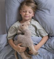 Szenerie Kind kuschelt im Bett mit Warmies® Kamel mit 100% Hirse-Lavendelfüllung 
