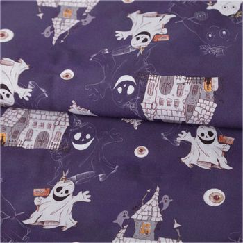 Baumwollstoff Webware Halloween Gespenster Geisterschloss violett weiß 1,5m Breite