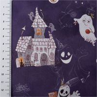 Baumwollstoff Webware Halloween Gespenster Geisterschloss violett weiß 1,5m Breite