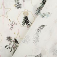 Baumwollstoff Webware Weihnachten Deko Hänger Sterne Kugeln wollweiß goldfarbig 1,45m Breite