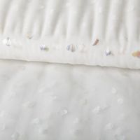 Tüllstoff Softtüll Rainbow Hearts Foliendruck Gitzerherzchen offweiß 1,50m Breite